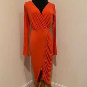 Rachel Roy Orange Asymmetrical Zipper Jersey  Womens Dress